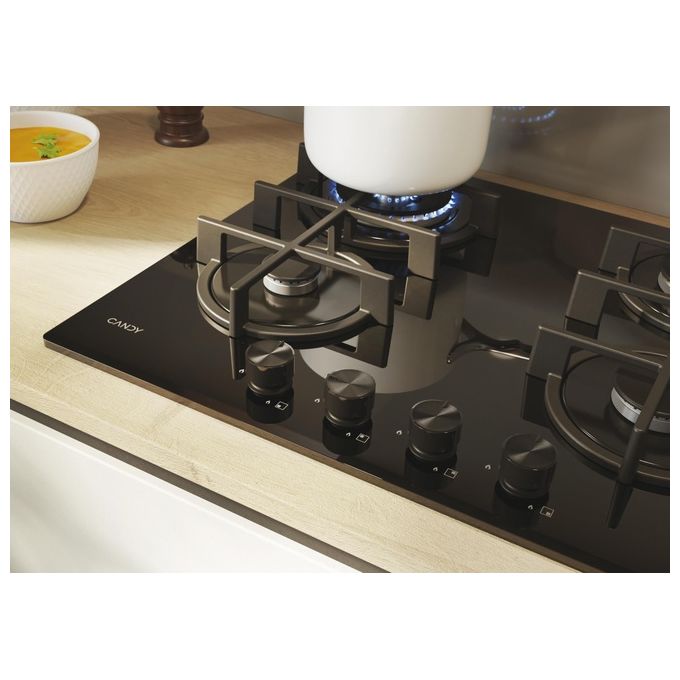 Candy Moderna CVG6BR4WTB Piano Cottura Nero da Incasso 60cm Gas 4 Fornelli