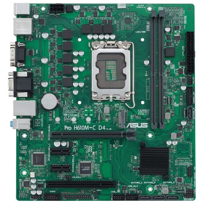 ASUS PRO H610M-C D4-CSM Scheda Madre mATX, Intel H610, LGA1700, DDR4, PCI 4.0, LAN Intel 1Gb, Realtek 7.1 Surround, 1xM.2, 4xSATA 6GB-s, USB 3.2 Gen 1, ASUS Control Center Express, Nero