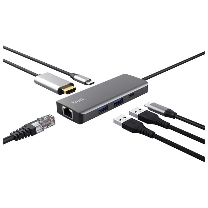 Trust Dalyx Adattatore Multiporta USB C 6-in-1 Argento