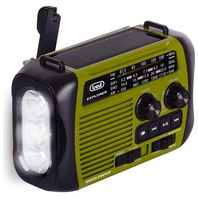 Trevi RA 7F30 BT Radio Portatile Dinamo e Solare Usb Micro Sd Wireless e Powerbank Verde