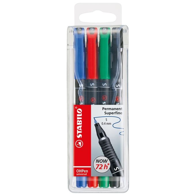 Marcatore - STABILO OHPen universal Permanente- Tratto Superfine (0,4 mm) - Astuccio da 4 - Colori assortiti