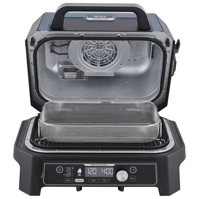 Ninja OG901EU Woodfire Pro Connect XL Barbecue Elettrico Griglia Affumicatore Friggitrice ad Aria 7 in 1 Controllo con App Termometro Digitale Pellet Woodfire Resistente alle Intemperie Nero