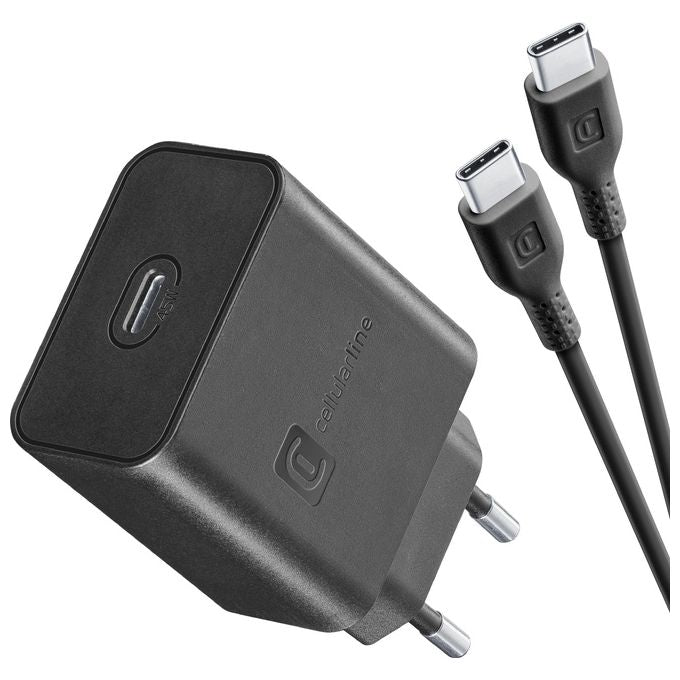 Cellular Line Super Fast Charger Kit PD 45W Caricabatterie da Rete USB-C 45W con cavo USB Type-C 1mt Nero