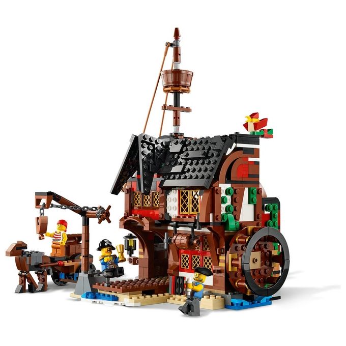 LEGO Creator 31109 Galeone dei Pirati, Set 3 in 1 con Nave Giocattolo, Locanda e Isola del Teschio, Minifigure e Squalo