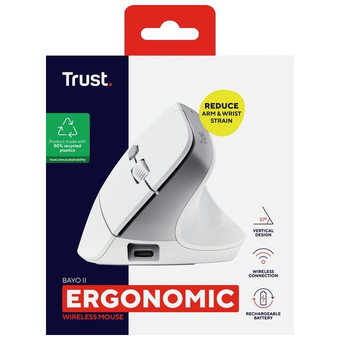 Trust Bayo II Mouse Ufficio Mano Destra RF Wireless Ottico 2400 DPI Bianco