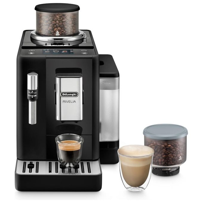 DeLonghi Rivelia Perfetto Macchina da Caffe' Automatica Chicchi Macinati al Momento Portachicchi Intercambiabile Montalatte Classico Display Touch a Colori Nero Onice