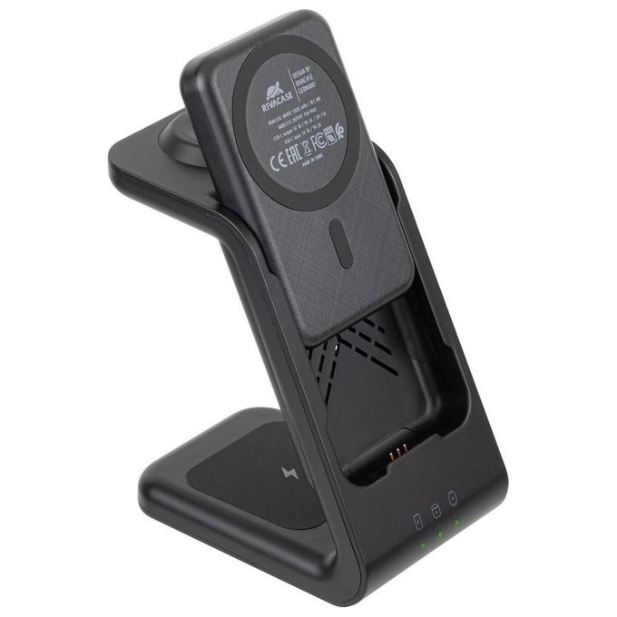 Rivacase VA4917 Caricabatterie Wireless Qi 15W con Batteria Esterna con Funzione di Ricarica Rapida Qc-Pd 5000 Mah