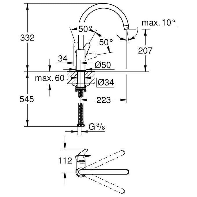 Grohe 31554001 Start Curve Miscelatore monocomando per Lavello cucina con bocca alta girevole 360° QuickFix Plus Conduttura dell'acqua all'interno - senza nichel e piombo ‎Cromo