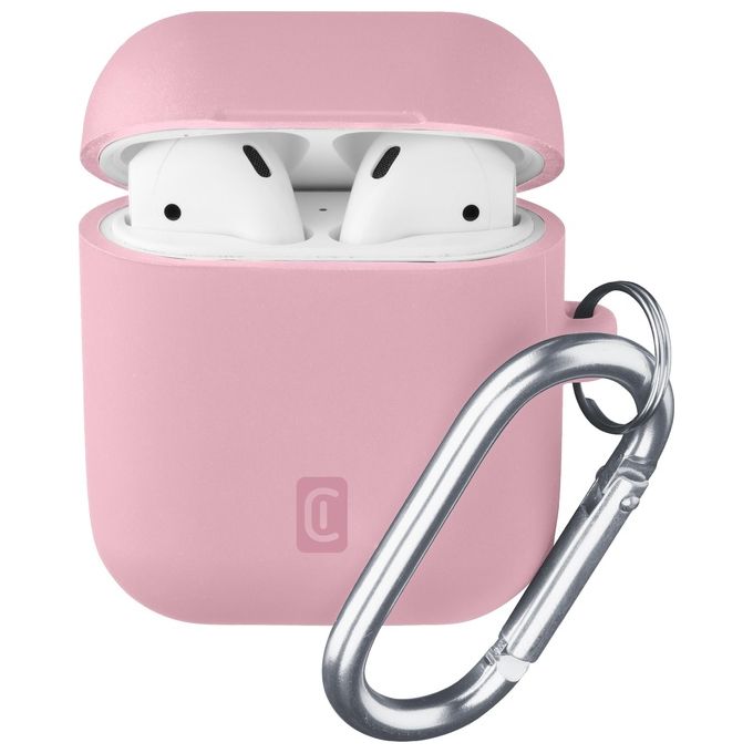 Cellular Line Bounce per AirPods 1and2 Custodia per AirPods in silicone soft-touch con gancio Rosa