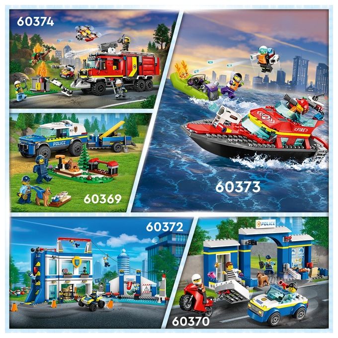 LEGO City Fire 60373 Barca di Soccorso Antincendio dei Vigili del Fuoco, Nave Giocattolo, Gommone e Minifigure, Idee Regalo