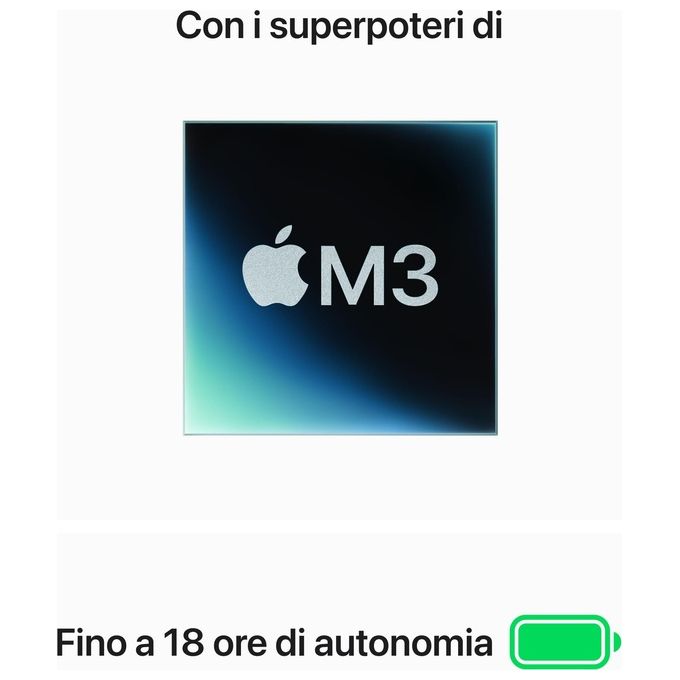 Apple MacBook Air 13'' con Chip M3 8Gb Archiviazione SSD 256Gb Videocamera FaceTime HD 1080p Touch ID 13.6'' Mezzanotte