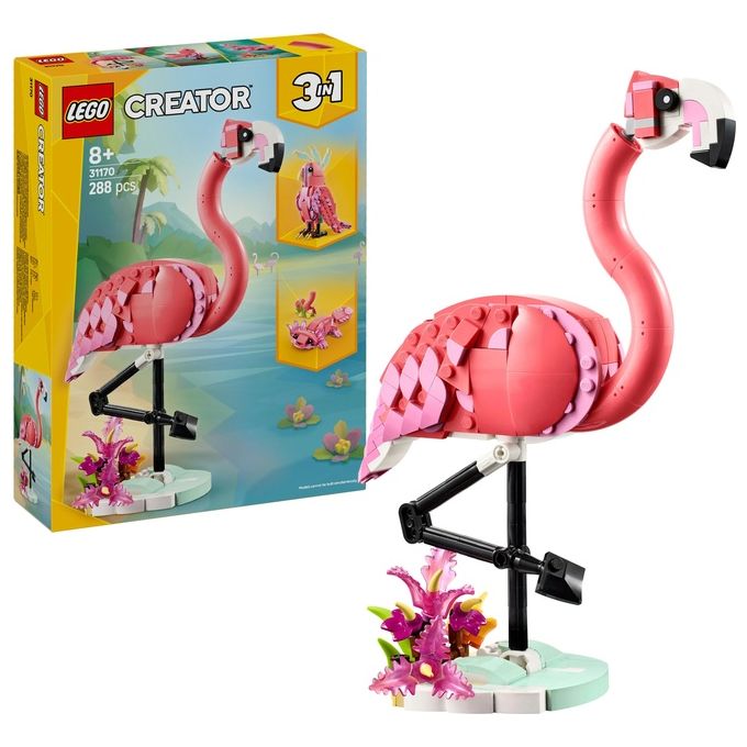 LEGO Creator 3 in 1 Animali Selvatici: Fenicottero Rosa Giocattolo - Si Trasforma in Uccello Cacatua o in Axolotl - Animali da Costruire per Bambini e Bambine da 8 Anni - Regalo di Compleanno 31170