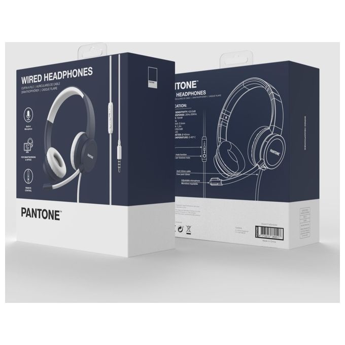Pantone Celly, Cuffie a Filo Linea, Cuffie Over-ear con Microfono Regolabile e Connettore Jack 3.5mm, Lunghezza cavo 1,2m, Archetto Regolabile, Cuffie con Design Elegante, Deep Ocean