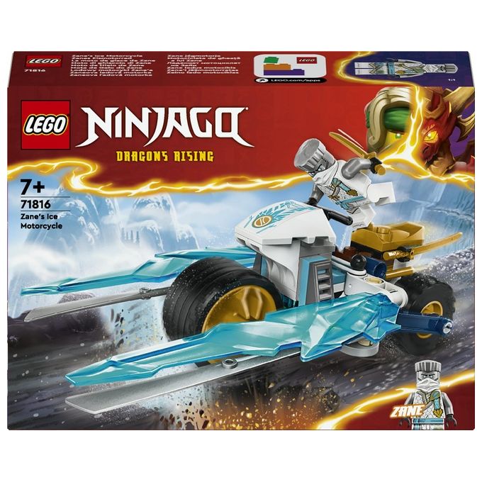 LEGO NINJAGO Moto di Ghiaccio di Zane Veicolo Giocattolo con Lame Mobili Gioco d'Azione per Bambini e Bambine 7 Anni con 1 Minifigure Ninja di Eroe Piccola Idea Regalo di Compleanno 71816