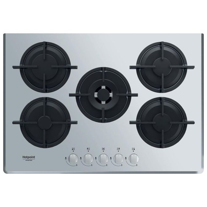 Hotpoint HAGD 72S-SL Linea Estetica Diamond Piano Cottura a Gas 5 Zone 1 Doppia Corona Griglie in ghisa 73 cm Argento