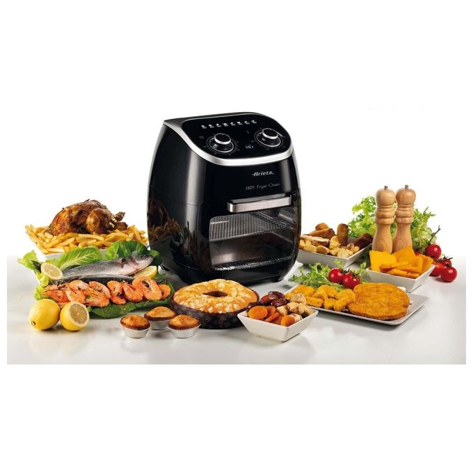 Ariete 4619 Air Fryer Oven - Friggitrice ad Aria e forno elettrico con cestello rotante 11 Lt. Funzione girarrosto ed essicatore 2000W 8 Programmi Nero