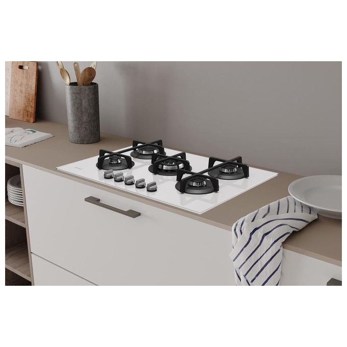 Indesit ING 72T-WH Piano Cottura a Gas 5 Zone High Power Flame Griglie in ghisa 70 cm Bianco
