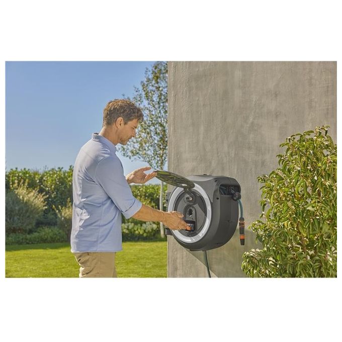 Gardena Avvolgitubo a Parete Batteria Powerroll Xl 18v Set Bianco 35mt