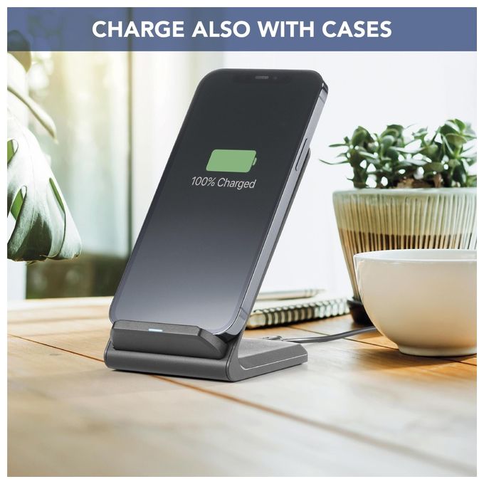Cellularline Easy Stand Wireless Charger Caricabatterie Wireless con Certificazione Qi Nero