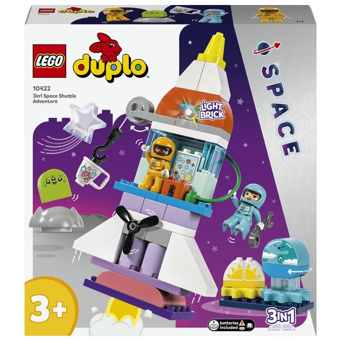 LEGO DUPLO 10422 Avventura dello Space Shuttle 3 in 1, Astronave Giocattolo Didattica, Gioco Educativo per Bambini di 3+ Anni