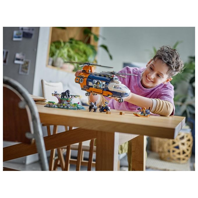LEGO City Elicottero dell'Esploratore nella Giungla Modellino di Veicolo Giocattolo da Costruire con Doppi Rotori Giochi per Bambini da 8 Anni con Campo Base 3 Animali Gorilla e 5 Minifigure 60437