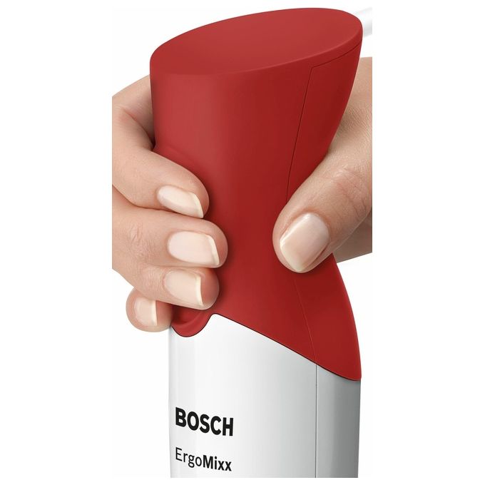 Bosch MSM64010 ErgoMixx – Frullatore a immersione 450 W, 2 velocita' (normale + Turbo), bicchiere graduato incluso, lama QuattroBlade in acciaio inox, colore bianco e rosso