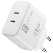Cellular Line Dual Charger 35W Caricabatterie da Rete con Doppia Porta Usb-C Bianco