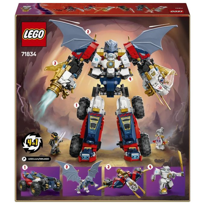 LEGO 71834 NINJAGO Mech Ultra Combinatore di Zane Set da Costruzione 4 in 1 con 6 Minifigure e 1187 Pezzi colore Multicolore