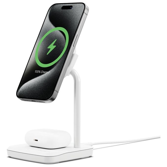 Cygnett ChargeBase Qi2 Caricatore Magnetico Wireless 2 in 1 Bianco
