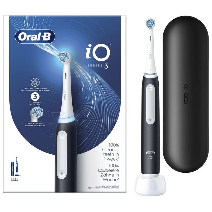 Braun Oral-B Spazzolino Elettrico Ricaricabile iO 3 Nero 1 Testina 1 Custodia da Viaggio