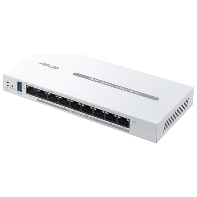 ASUS EBG19P Router Cablato Gigabit 8 Porte PoE 123W 3 Porte Ethernet WAN e USB Supporto Access Point Facile Gestione Centralizzata con l'App ExpertWiFi Bianco