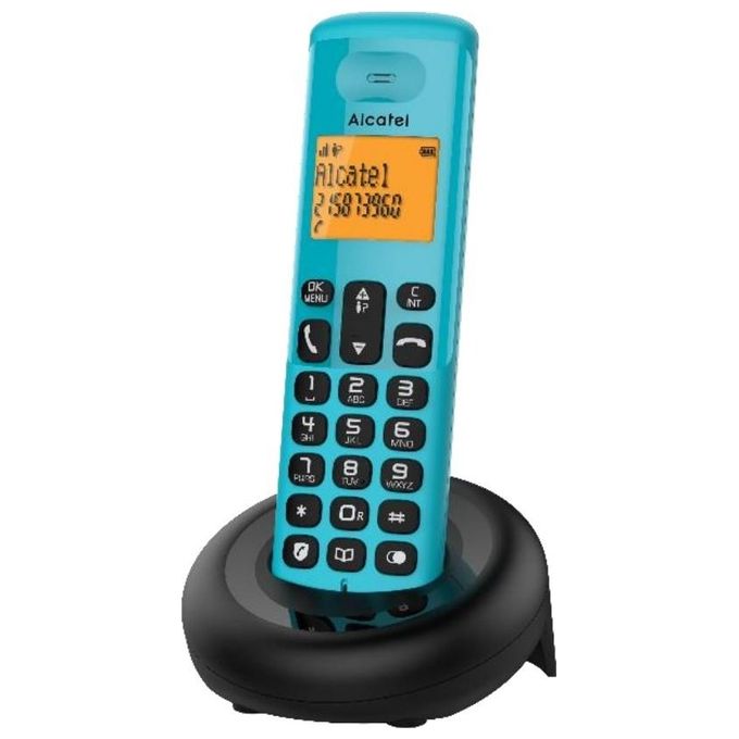 Alcatel E160 Blu Telefono Cordless DECT con Blocco Chiamate Indesiderate Ampio Display Retroilluminato Arancione di Facile Lettura Suonerie Classiche e Polifoniche