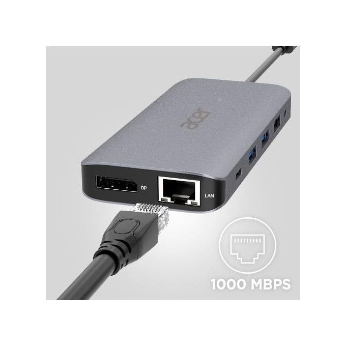ACER Mini Dock 12 in 1 Replicatore di Porte e Docking Station per Notebook Cablato Usb 3.2 Gen 1 Type-C Argento