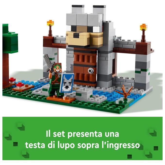 LEGO Minecraft Il Castello del Lupo Giocattolo da Costruire con il Personaggio del Domatore 2 Animali e 2 Scheletri con Armi Giochi di Ruolo per Bambini e Bambine da 8 Anni in su Idea Regalo 21261