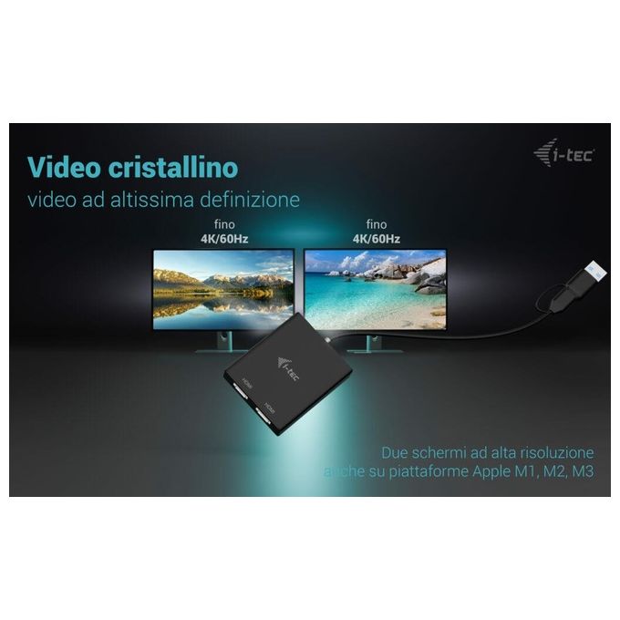 I-Tec USB-A-USB-C Dual 4K-60 Hz HDMI Video Adapter