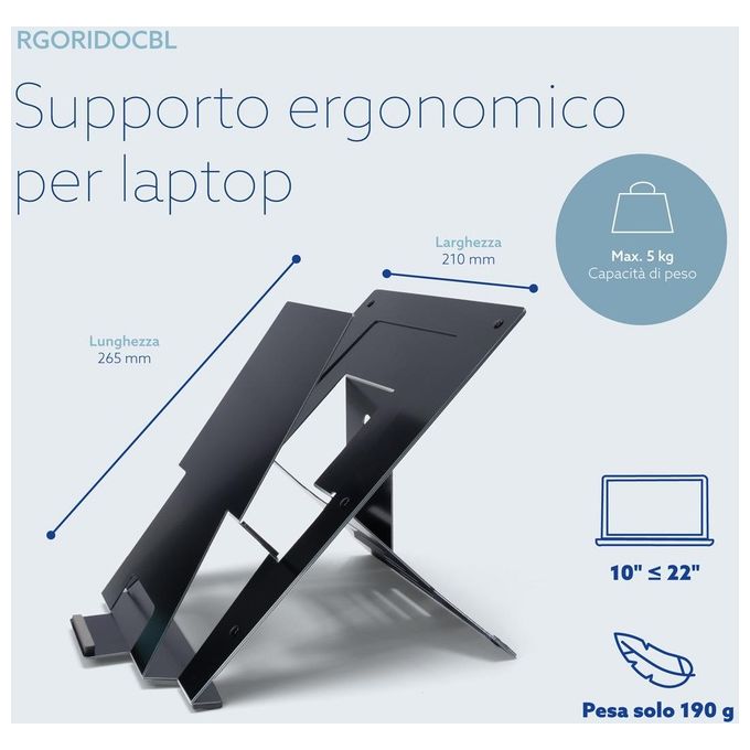 R-Go Tools RGORIDOCBL Supporto per Laptop Nero 22