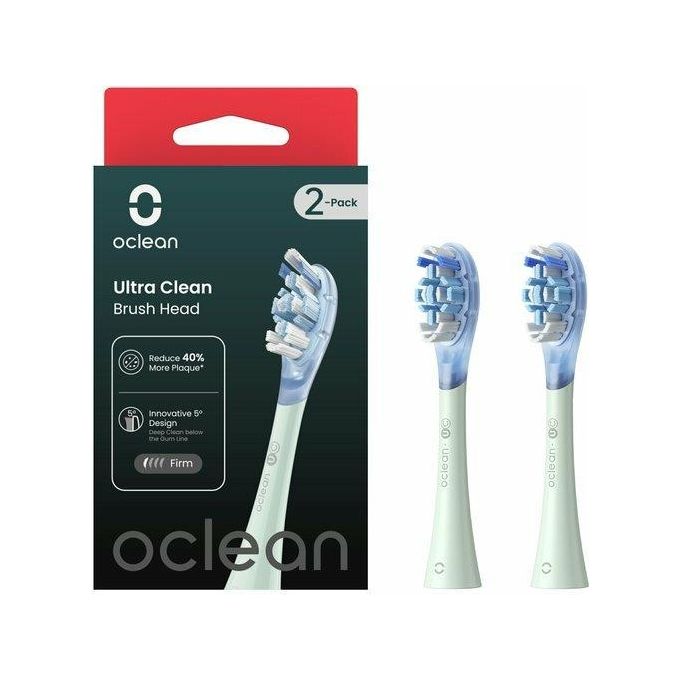 OCLEAN Testine di Ricambio Ultra Clean 2 Pezzi Verde per Spazzolini Elettrici di Alta Qualita' e Performance Avanzate