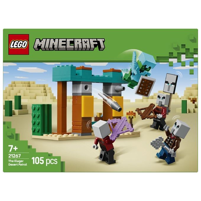 LEGO Minecraft Pattuglia nel Deserto della Bestia Gioco di Ruolo per Bambini e Bambine da 7 Anni in su con 4 Personaggi del Videogioco Funzione Spara Missili Armi Giocattolo e Tesoro 21267