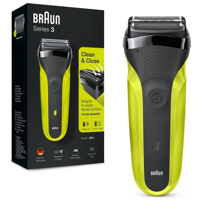 Braun Series 3 300 Rasoio Elettrico Uomo con 3 Lame Flessibili Ricaricabile e senza Fili Nero-Verde