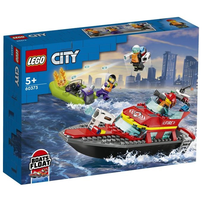 LEGO City Fire 60373 Barca di Soccorso Antincendio dei Vigili del Fuoco, Nave Giocattolo, Gommone e Minifigure, Idee Regalo