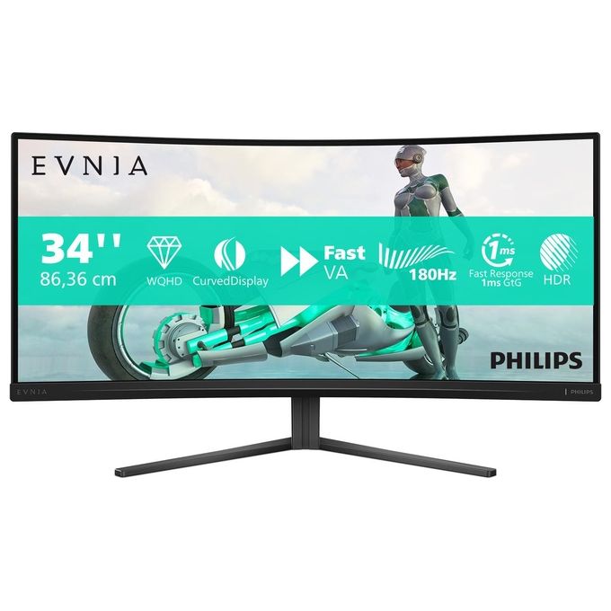 Philips Evnia 3000 34M2C3500L Monitor Gaming Curvo 32'' WQHD 180Hz 05ms FreeSync Premium HDR10 grigio scuro