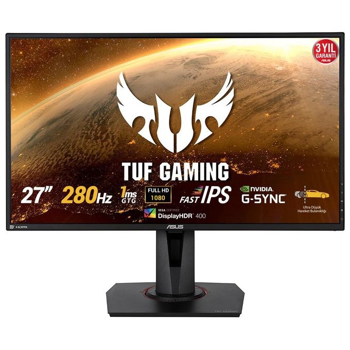 ASUS TUF Gaming VG279QM Monitor Gaming 27”, FullHD (1920x1080), 280Hz, IPS, Tempo di Risposta 1ms, G-SYNC, Adaptive Sync, Flicker Free, HDR 400, Riduzione Luce Blu, GamePlus, Regolabile, Nero
