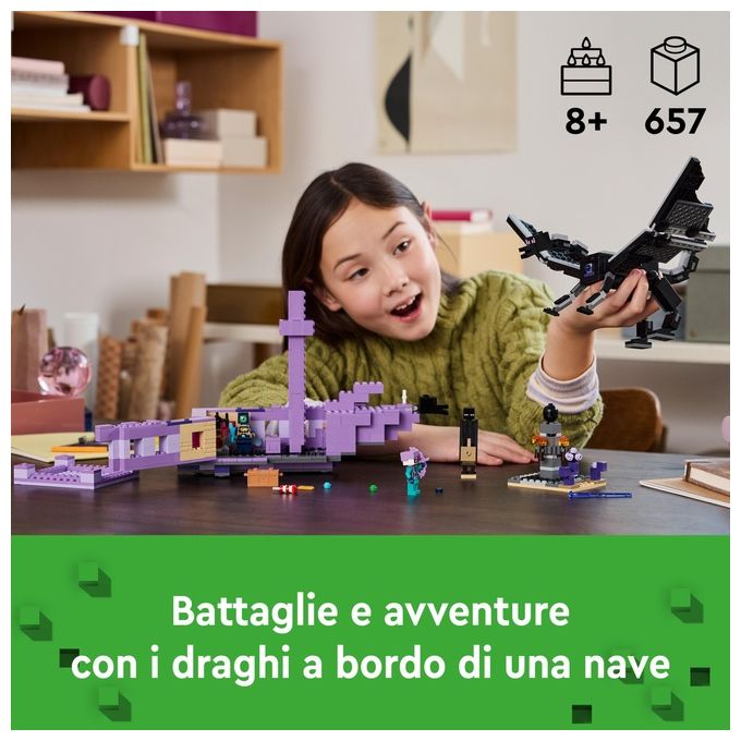 LEGO Minecraft L'Enderdrago e la Nave dell'End Giocattolo del Bioma con Drago Personaggi Mob e Accessori Giochi d'Avventura per Bambini e Bambine da 8 Anni Idea Regalo Fan del Videogioco 21264