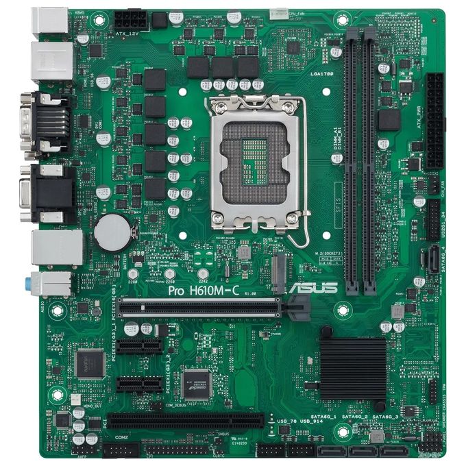 ASUS PRO H610M-C CSM Scheda Madre mATX, Intel H610, LGA1700, DDR5, PCI 5.0, LAN Intel 1Gb, Realtek 7.1 Surround, 1xM.2, 4xSATA 6GB-s, USB 3.2 Gen 2, ASUS Control Center Express, Nero