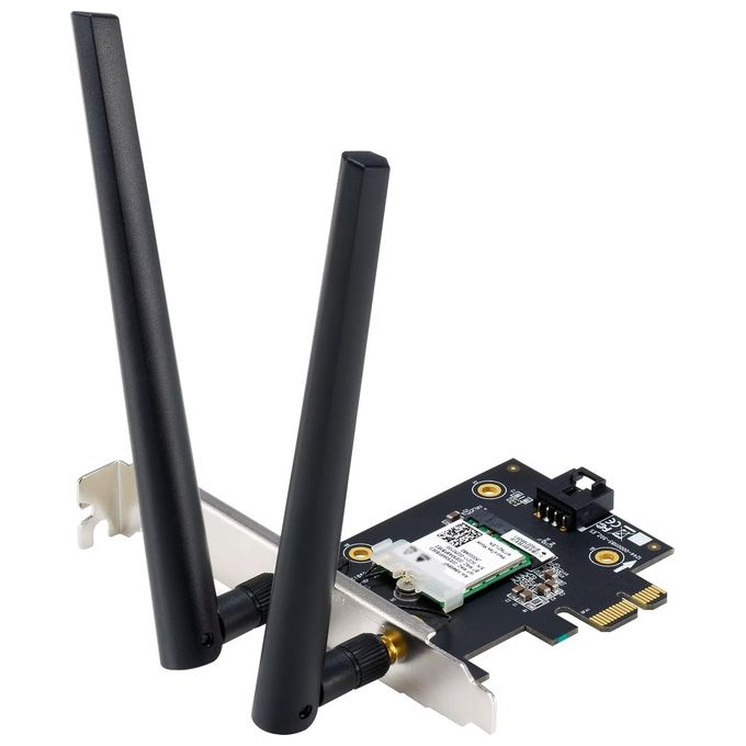ASUS AXE5400 Adattatore WiFi 6E PCI-E con 2 Antenne Esterne, Supporta Banda 6GHz, 160MHz, Bluetooth 5.2, Sicurezza di Rete WPA3, OFDMA e MU-MIMO, Nero