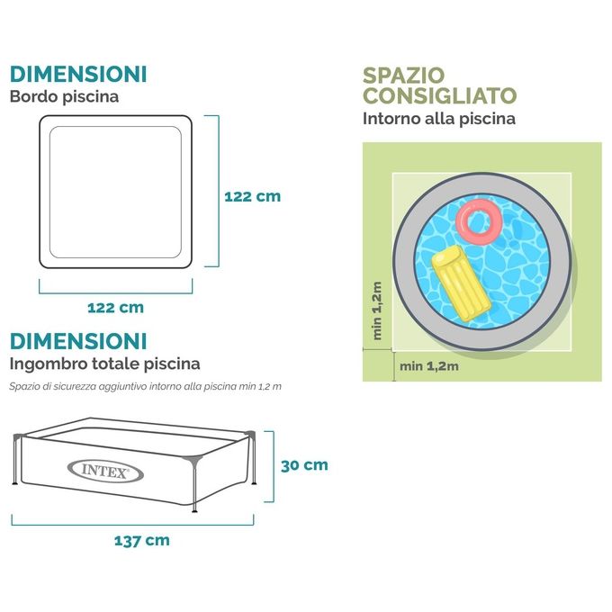 Intex 57172 Piscina Quadrata Mini Frame Fucsia 122x122x30cm