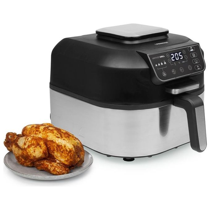 Princess 182092 Grill Aerofryer - Friggitrice ad aria 5,6 L, 1760 W, Grill integrato, Display digitale, Tecnologia di circolazione dell'aria calda, Nero-Inox