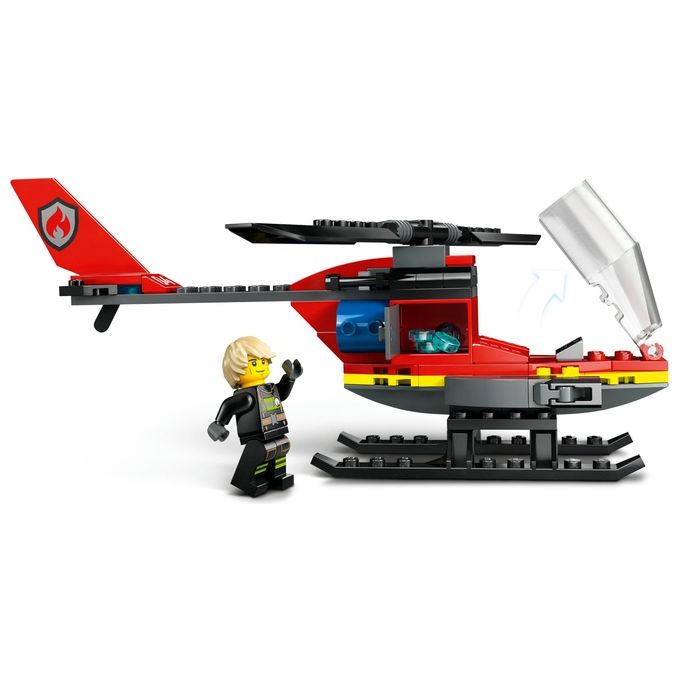 LEGO City 60411 Elicottero dei Pompieri, Veicolo Giocattolo con 2 Elementi Lancia-Acqua e Minifigure, Giochi per Bambini 5+