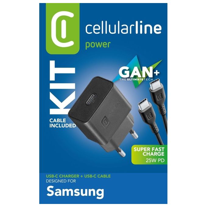 Cellular Line Super Fast Charger Kit 25W Caricabatterie da rete Super Fast Charge PD 25W con cavo USB-C to USB-C