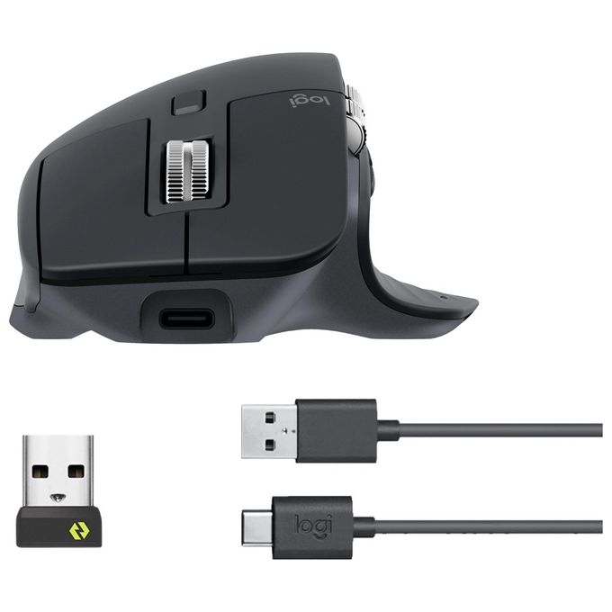 Logitech MX Master 3S-Mouse wireless ad alte prestazioni con scorrimento ultraveloce, ergonomico, 8K DPI, rilevamento del vetro, clic silenziosi, USB-C, Bluetooth, Windows, Linux, - Grigio scuro